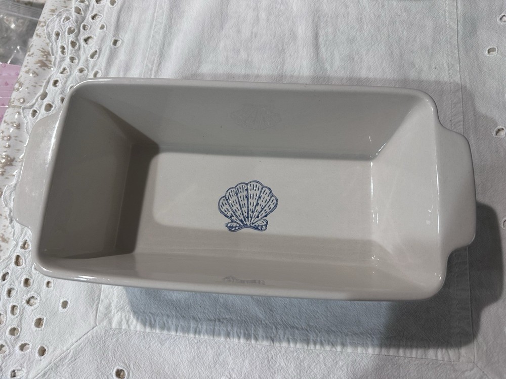 Prima Design Ceramic Rectangle Casserole Dish Blue White Striped Shell Nautical