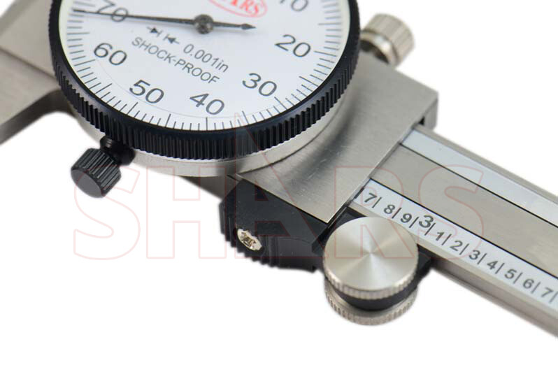 SHARS 6" DIAL CALIPER SHOCK PROOF .001" STAINLESS 4 WAY + Inspection Report ^}