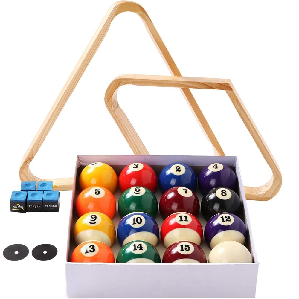 Complete Billiard Balls Set with Triangle Rack, 9-Ball Diamond Rack, Cue Chalks