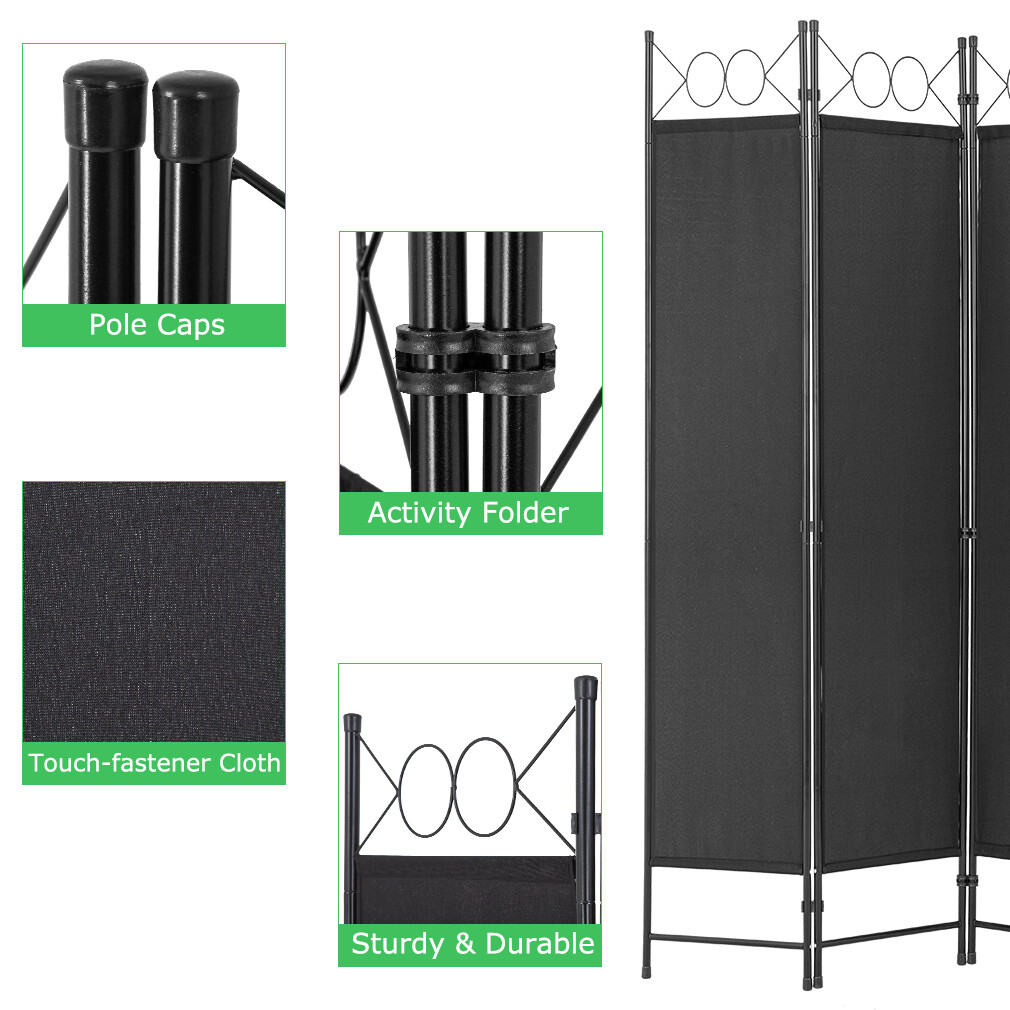4 Panel Room Divider 6.8FT Steel Frame Screen Folding Privacy Divider Freestand