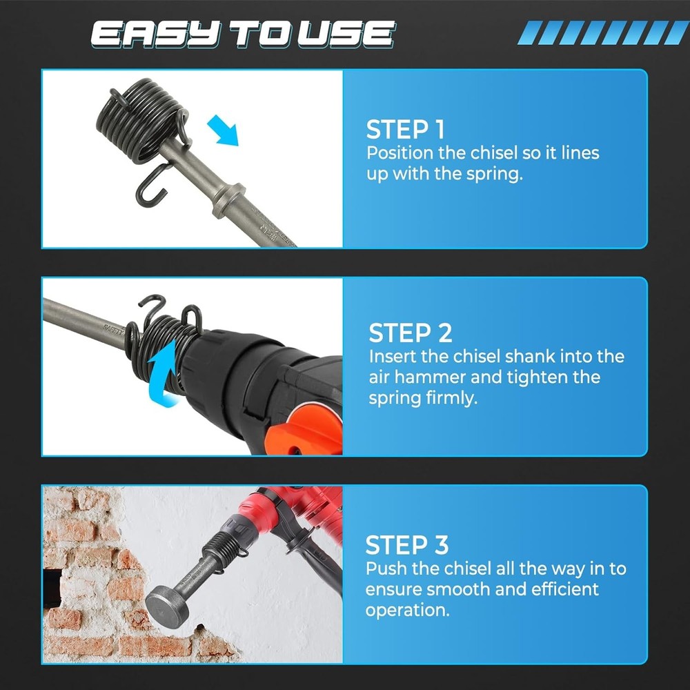 NATGAI 5 Pcs Air Hammer Bits Set, 0.401" Pneumatic Chisel Bits with Spring, Exte