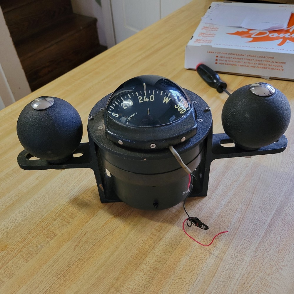 VINTAGE DANFORTH CONSTELATION COMPASS-BINNACLE WITH COMPENSATING BALLS AND CASE