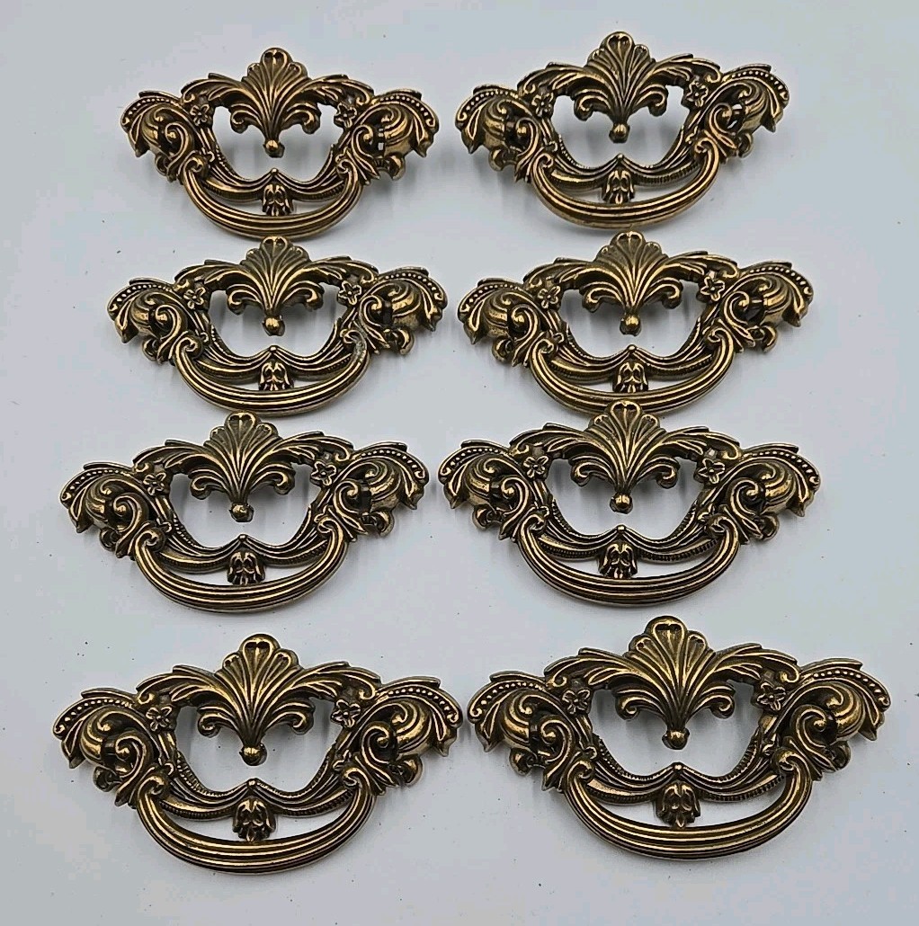 8-3" Antique Brass French Victorian Reclaimed Drawer Pull Ornate Baroque Design