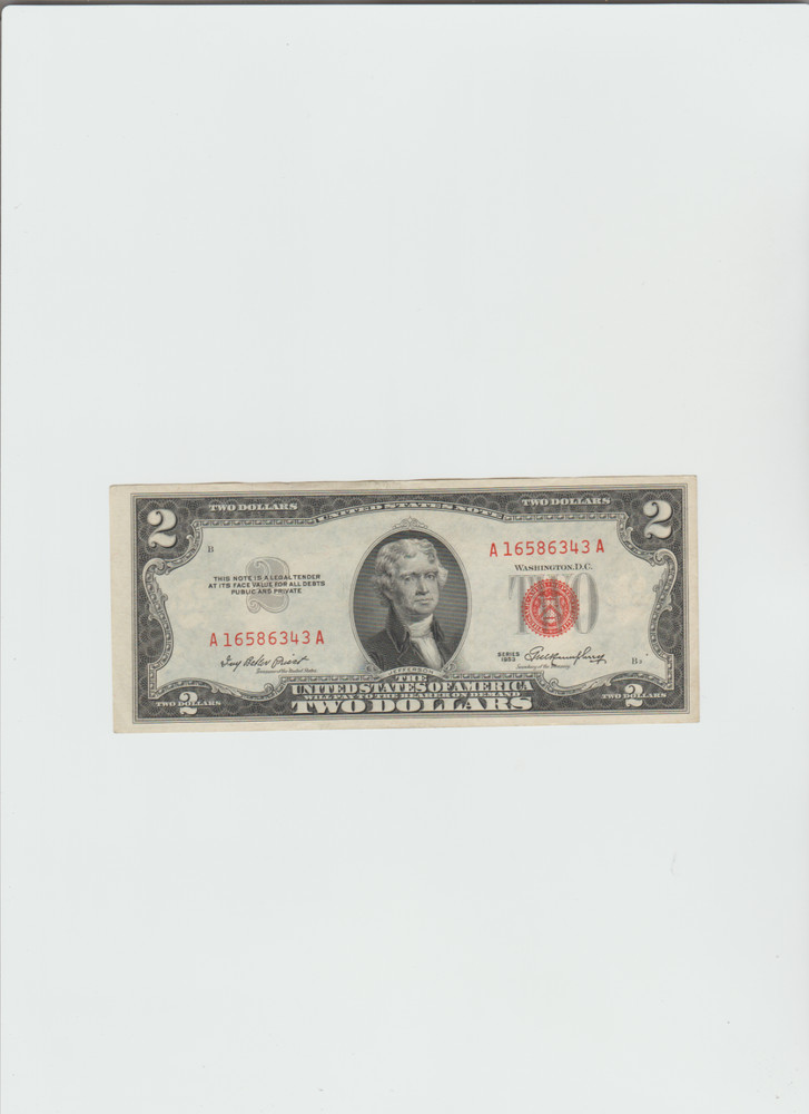 1953 $2 Red Seal Note in lightly circulated condition.