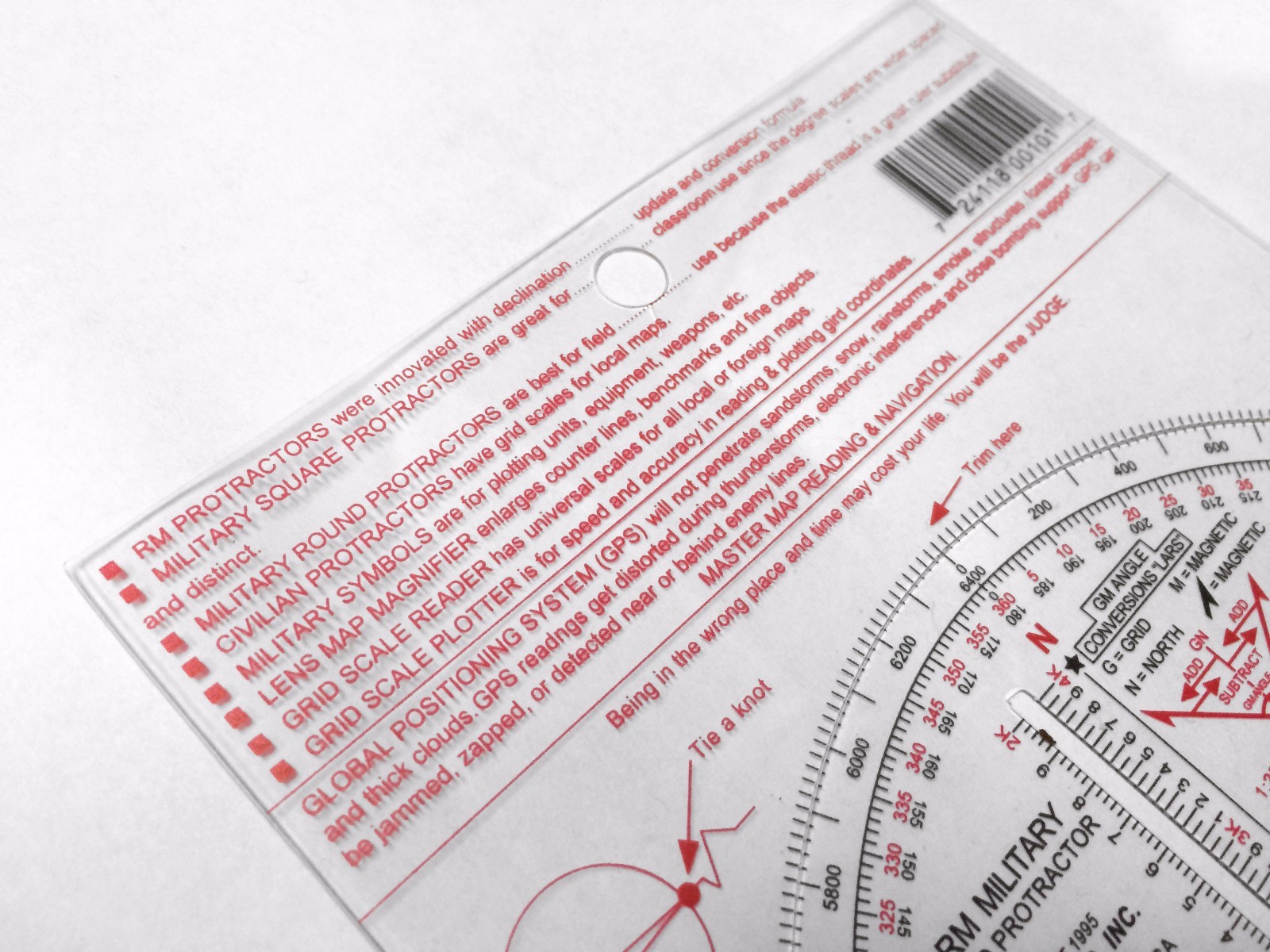 RM PRODUCTS Military Round Protractor (Red) SCALES: 1:25k / 1:50k / 1:100k