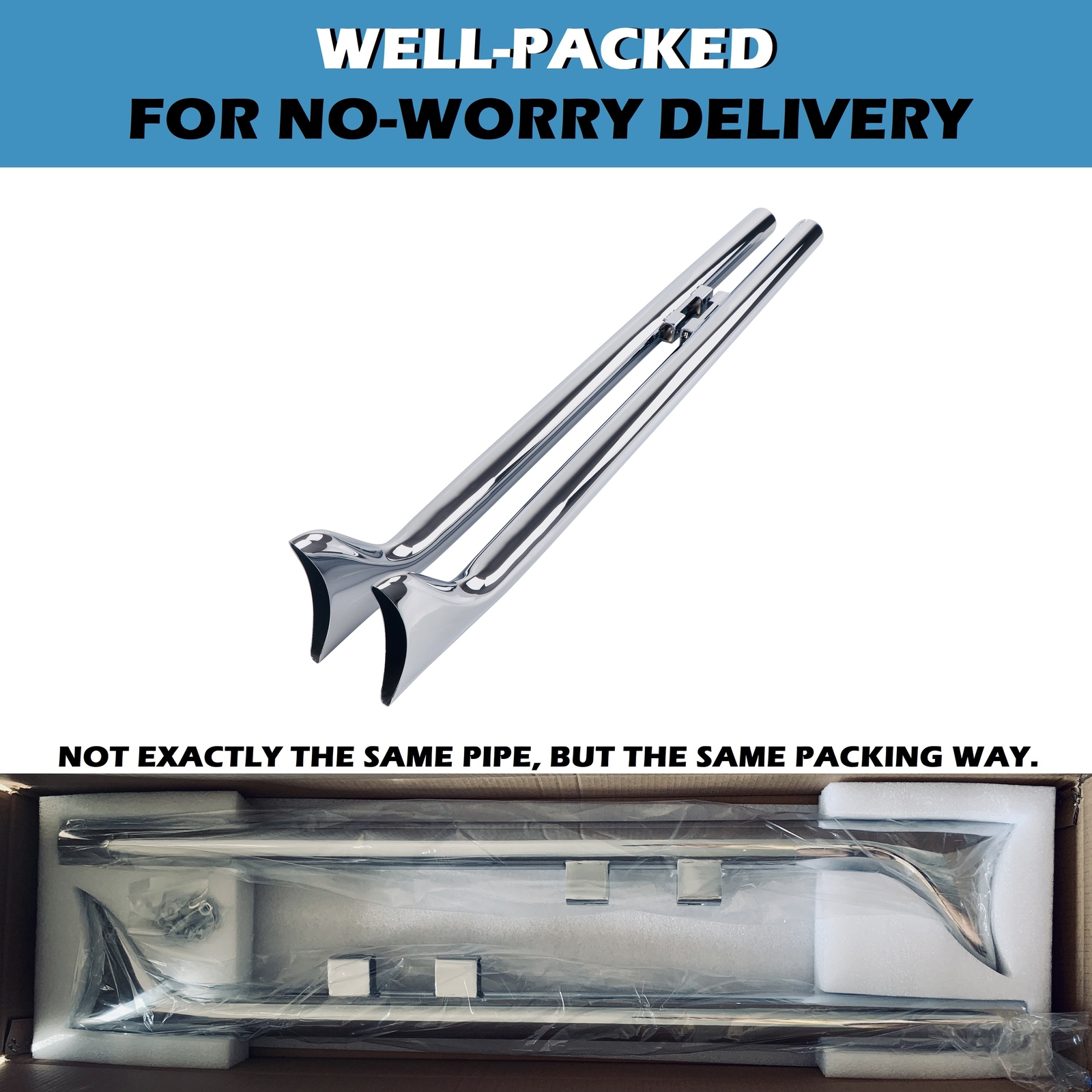 39'' Fishtail Pipes for Harley Softail with 1.75'' True Dual Exhaust Head Pipes