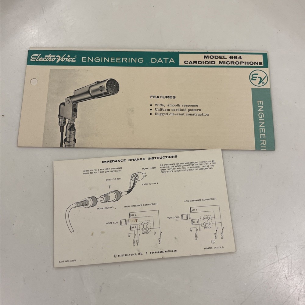 Electro-Voice 664 Microphone Dynamic Cardioid Variable with Original Box Vintage