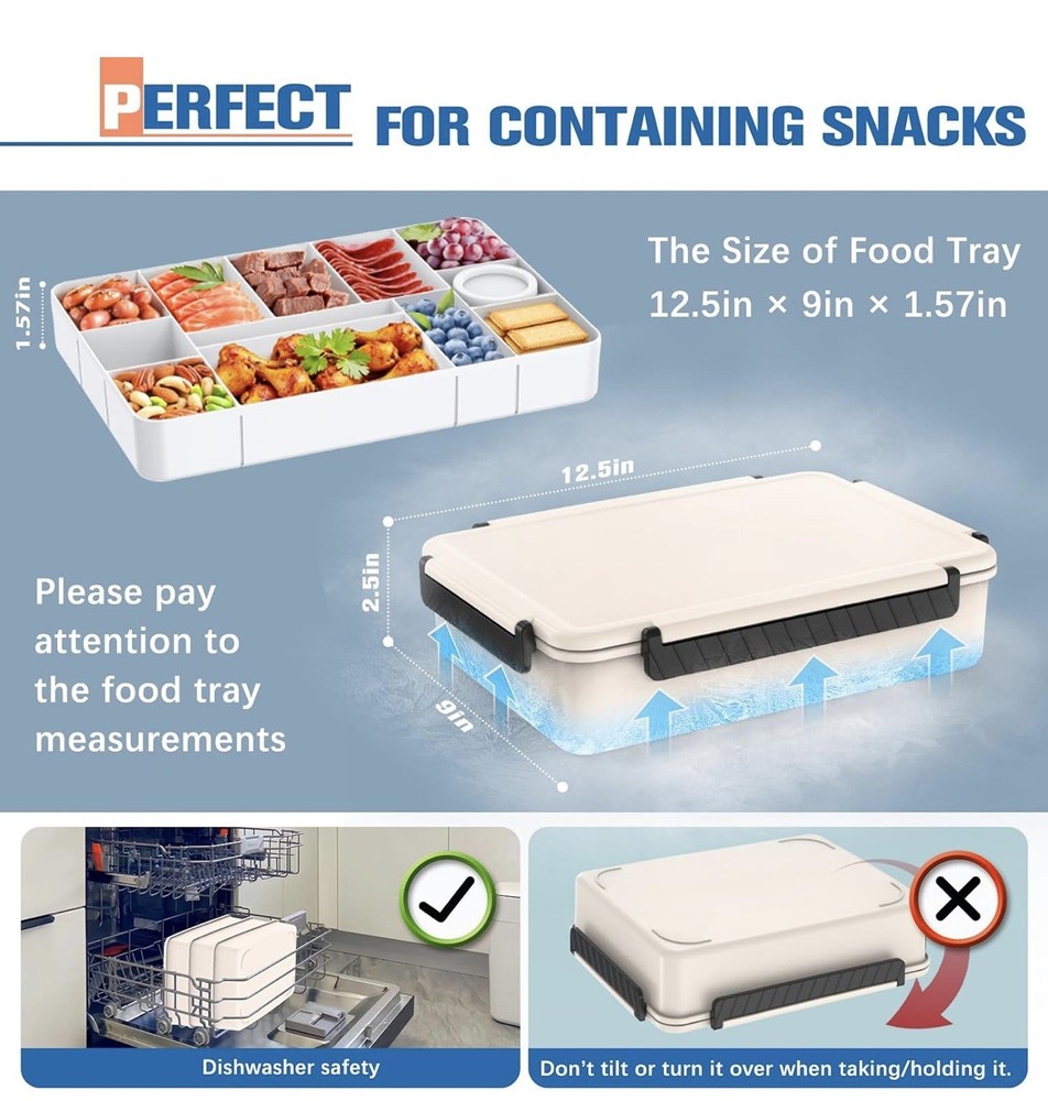 Chilled Divided Serving Tray Snackle Box Container with Ice Pack