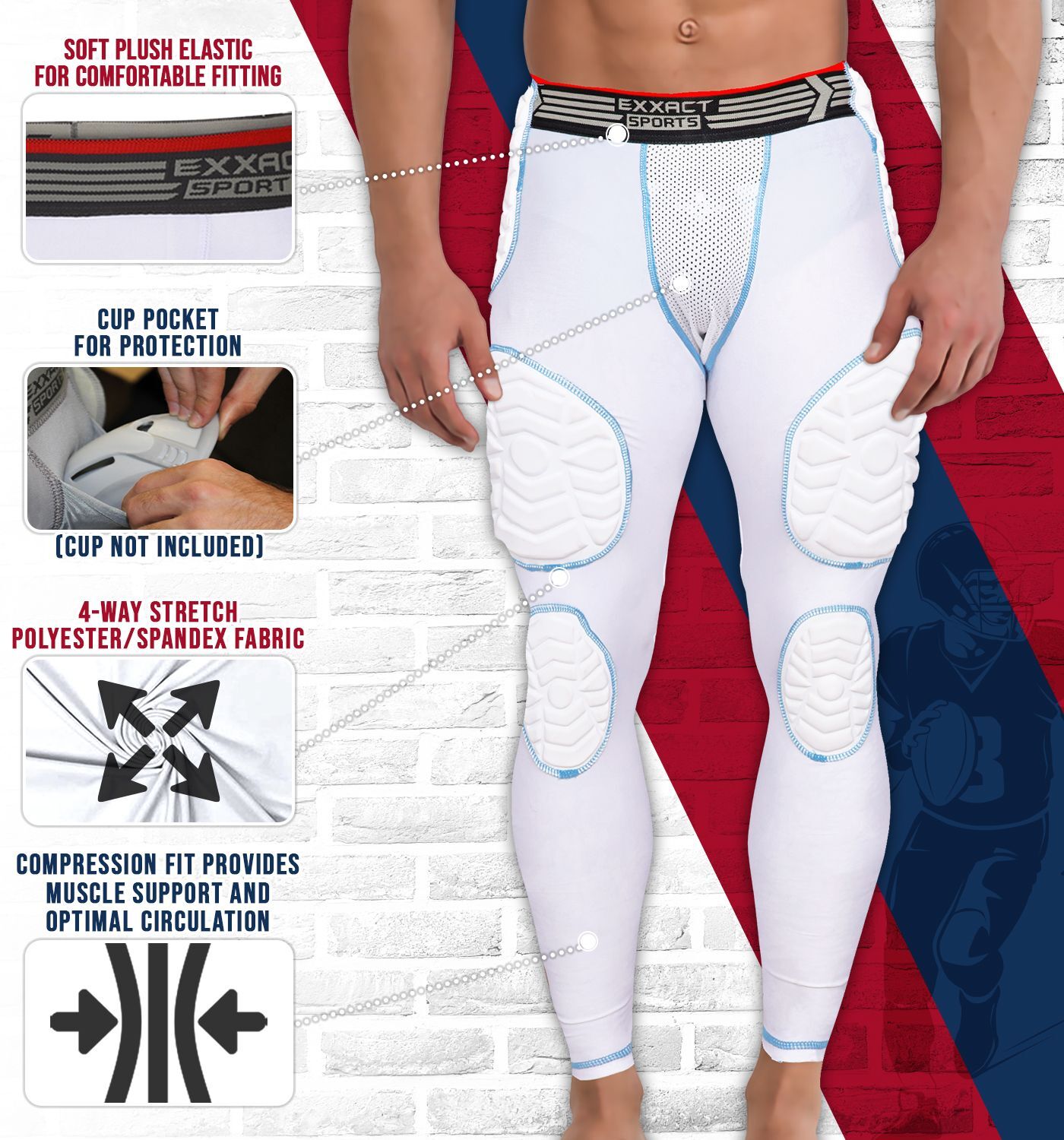 Exxact Sports Combat 7 Pad Adult Girdle for Men, Padded Football Gridle