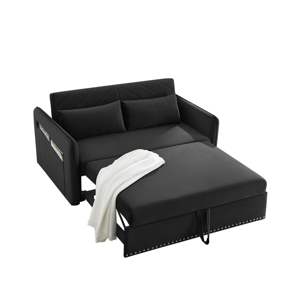 3-in-1 Sleeper Sofa Bed Adjustable sleeper with pull-out bed w/USB Port & Pillow