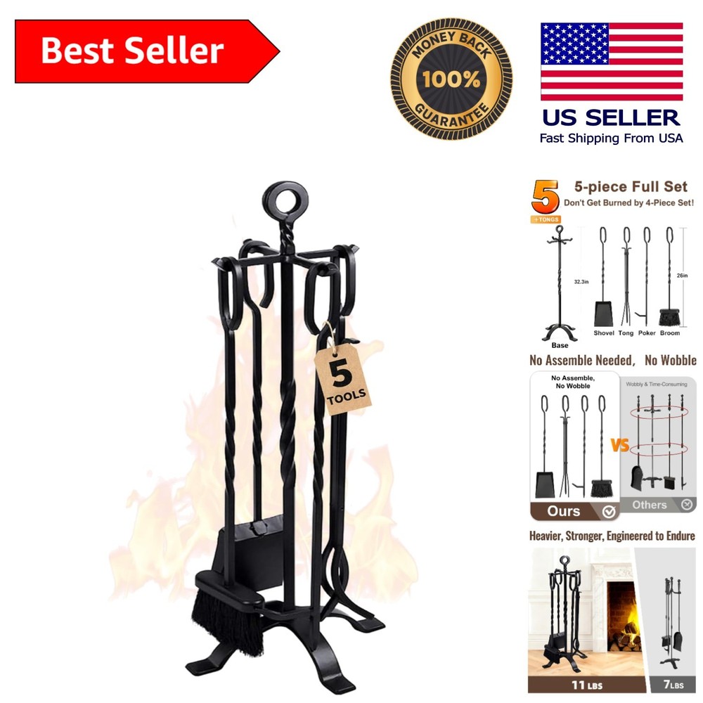 5-Piece Fireplace Accessory Set - Includes Essential Tools for Fire Management