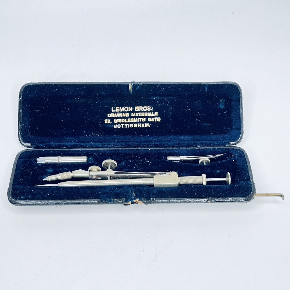Antique LEMON BROS. Nottingham Draughtsman Tools  Technical Drawing Compass Set
