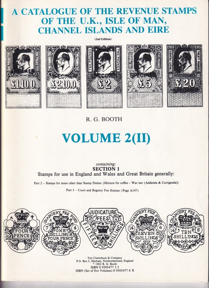 A Catalogue of the Revenue Stamps of the UK - R G Booth Volume 2 II(2nd Edition)