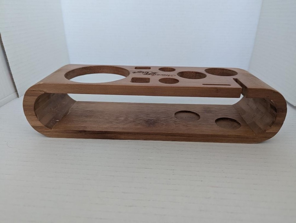 Mixology and Craft Bar Mixing Display Rack Solid Bamboo Carved Script