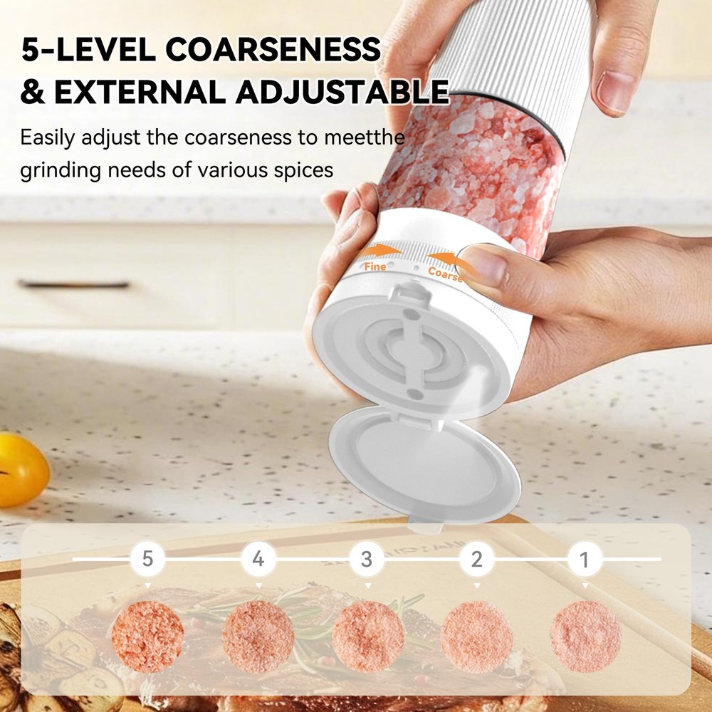 Salt and Pepper Grinder Set, Upgrade 2-Speed Setting, External 5 Adjustable C...