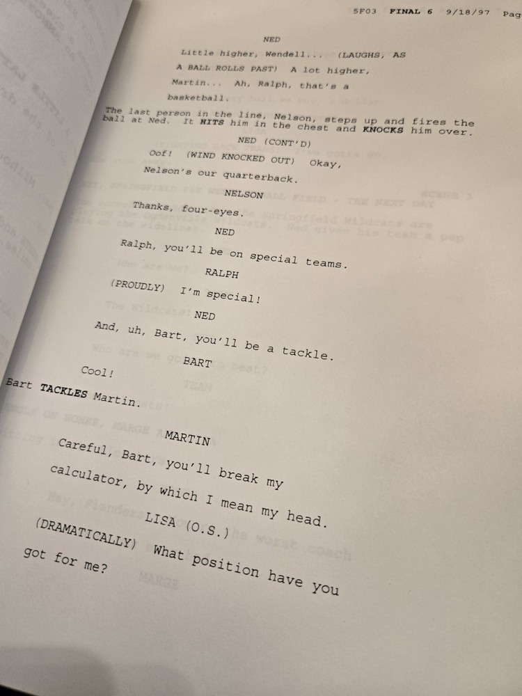 1997 The Simpsons Production Script Final BART STAR 5F03