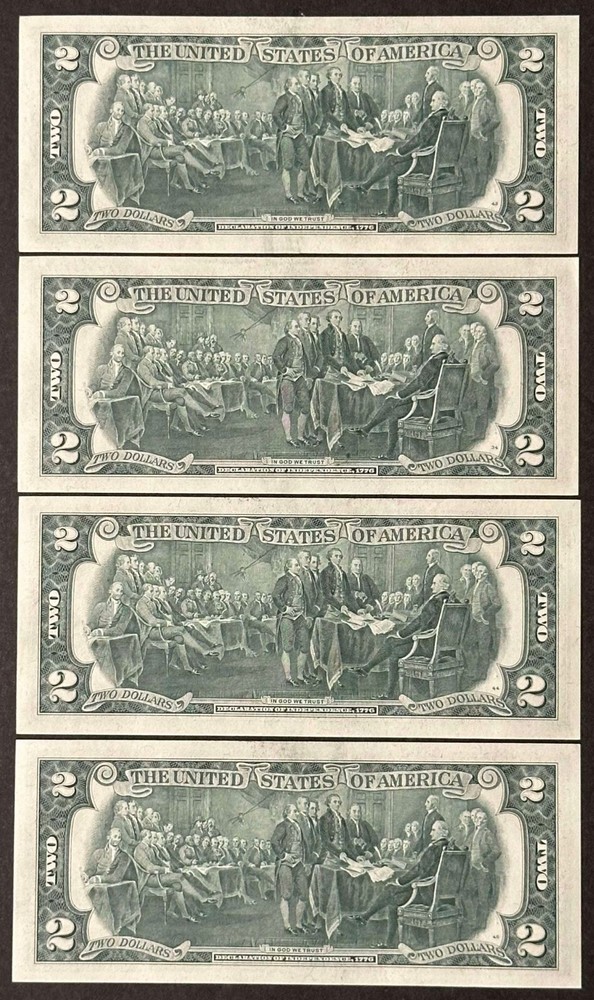 (4) Consecutive 1976 $2 Dollar Bills / Misaligned 3rd print Error / Uncirculated