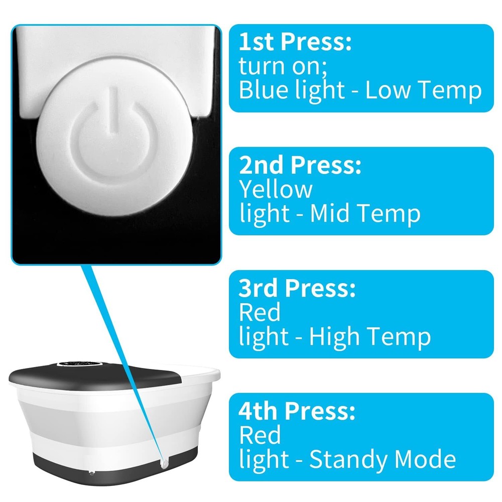 Collapsible Foot Spa Bath with Heat Remote Temperature Control Bubbles (BLACK)