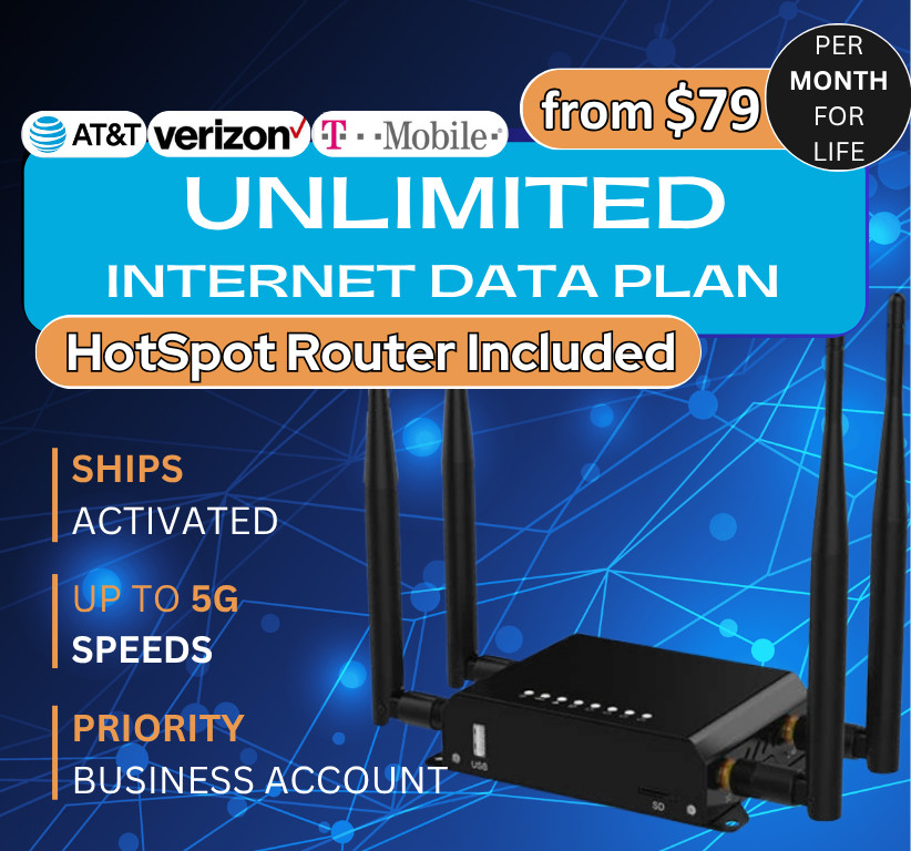 $69 1st month! UNLIMITED INTERNET HOTSPOT DATA PLAN, No Contract - FREE Router
