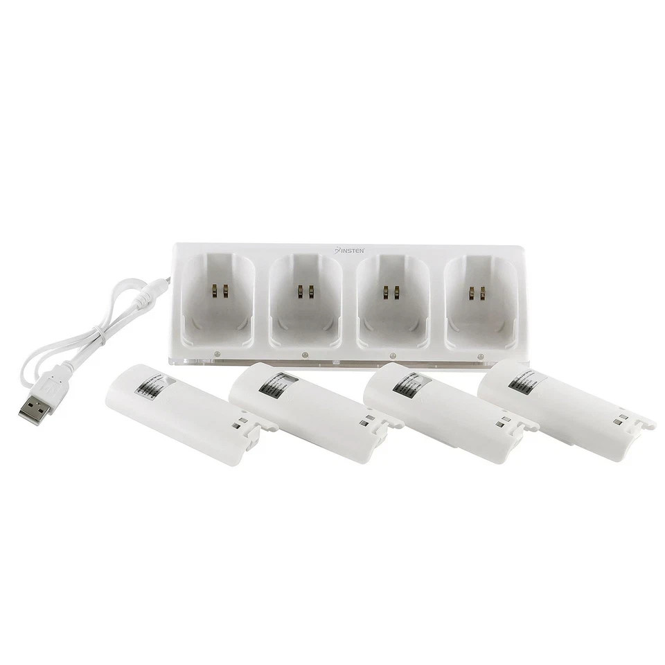 4× Rechargeable Battery Pack + Charger Dock For Nintendo Wii Remote Controller