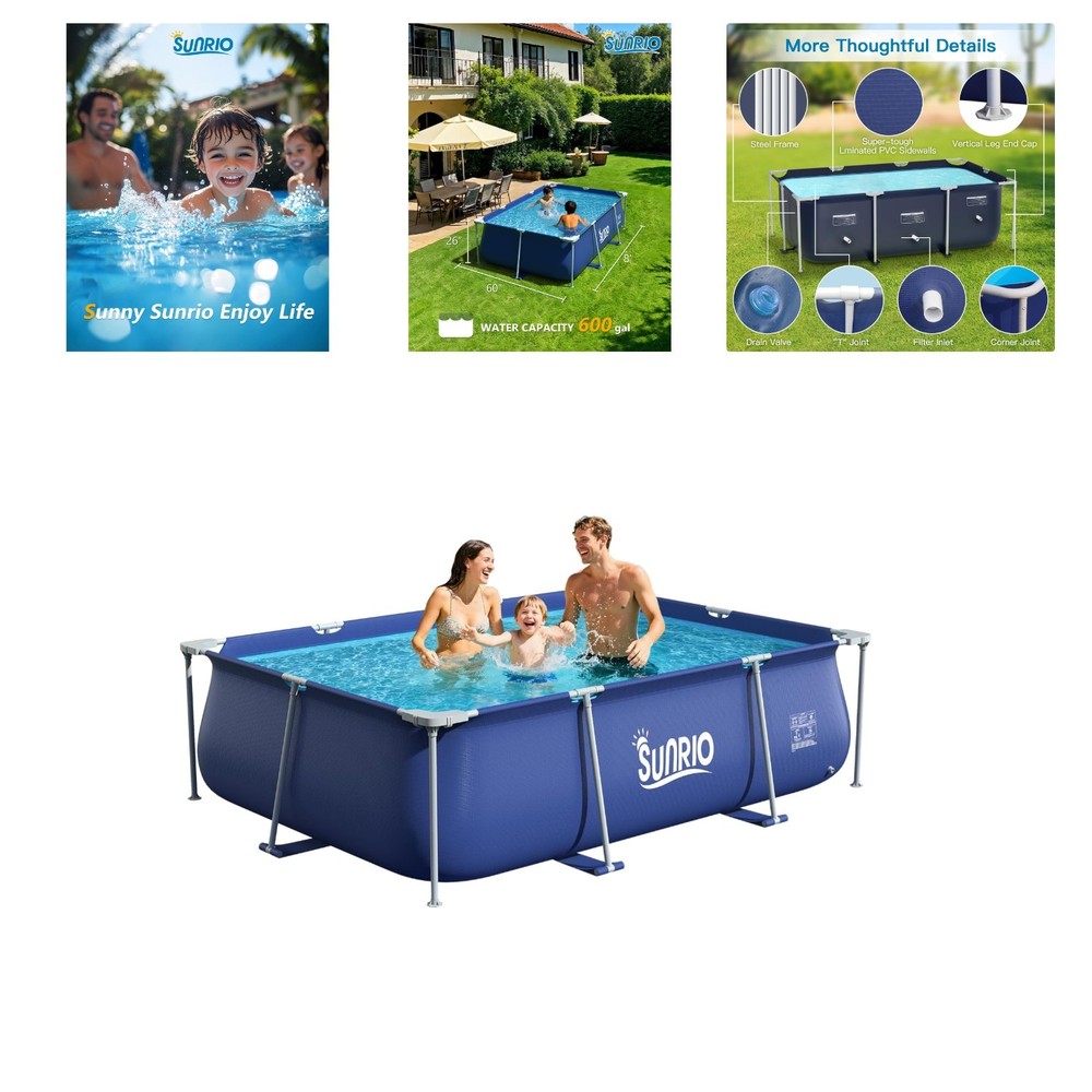 UV-Resistant 8'3" x 5' Rectangular Pool - Easy Setup for Outdoor Enjoyment
