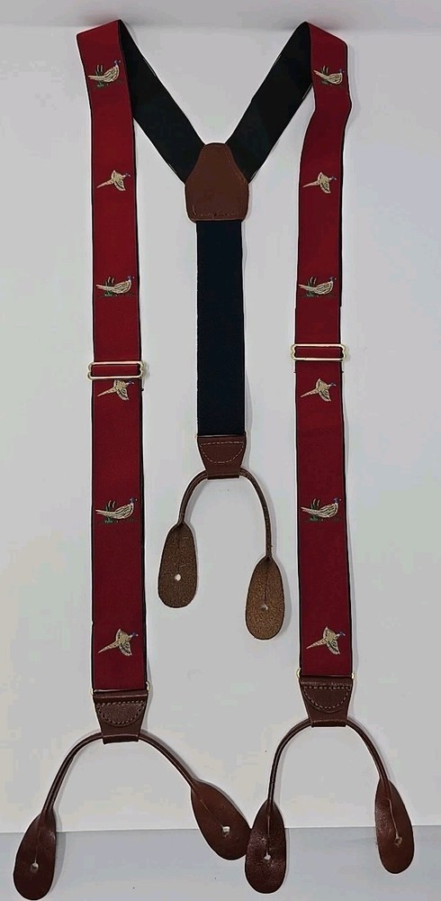 Red Pheasant Men's Adjustable Suspenders Leather Button On
