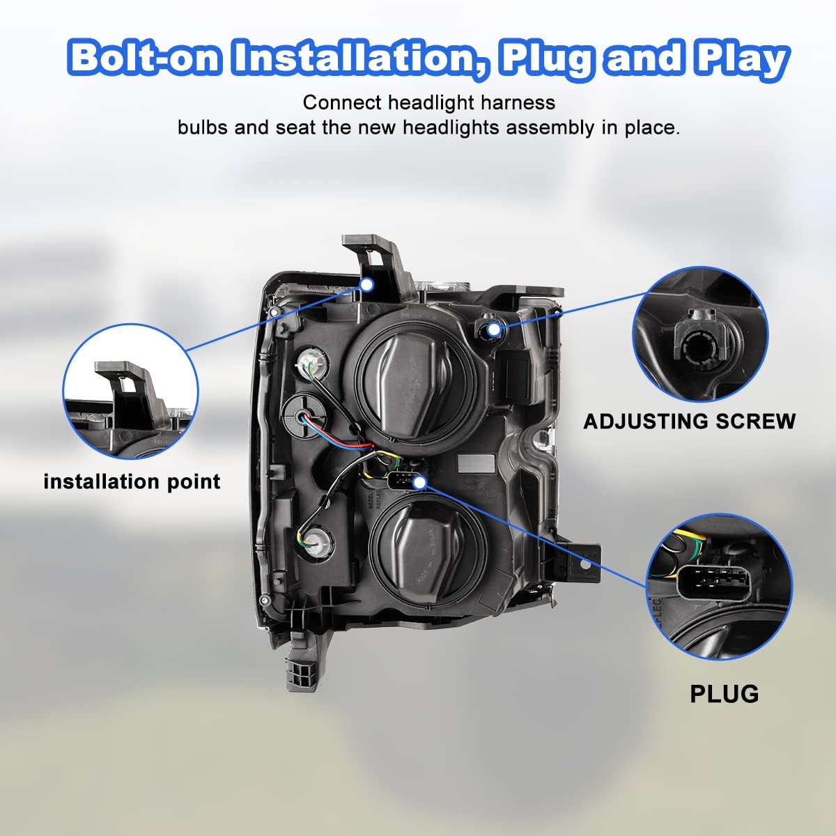 Headlights Assembly for 2014 2015 Chevy Silverado 1500 Factory Style Headlights