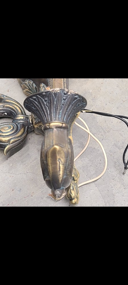 Ornate Antique solid brass double arm wall sconse