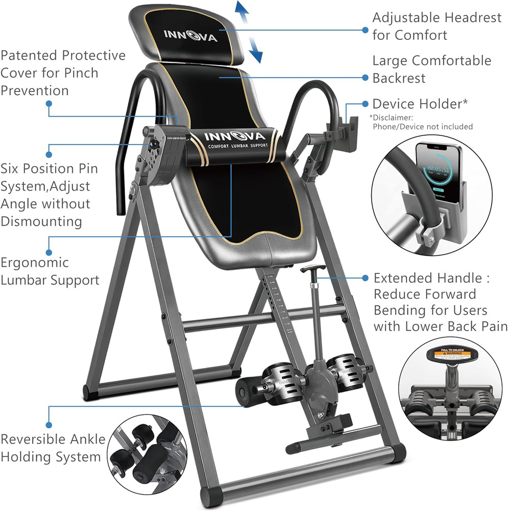 Inversion Table with Adjustable Headrest, Reversible Ankle Holders, and 300 Lb W