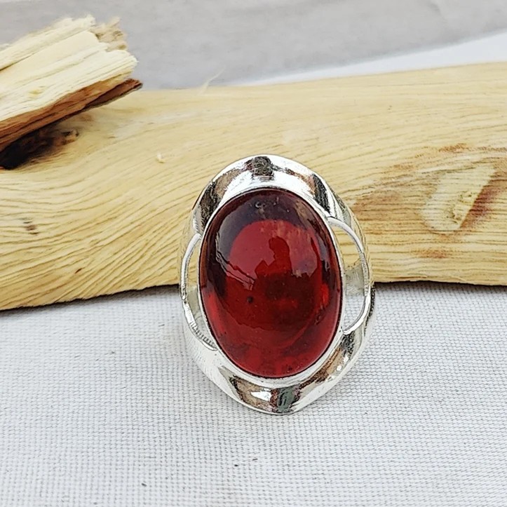 Solid 925 Sterling Silver Natural Red Garnet Oval Gemstone Statement Band Ring