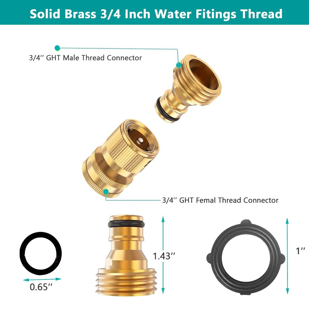 FINEST+ Garden Hose Quick Connector, Solid Brass 3/4 Inch Thread Fitting No-L...