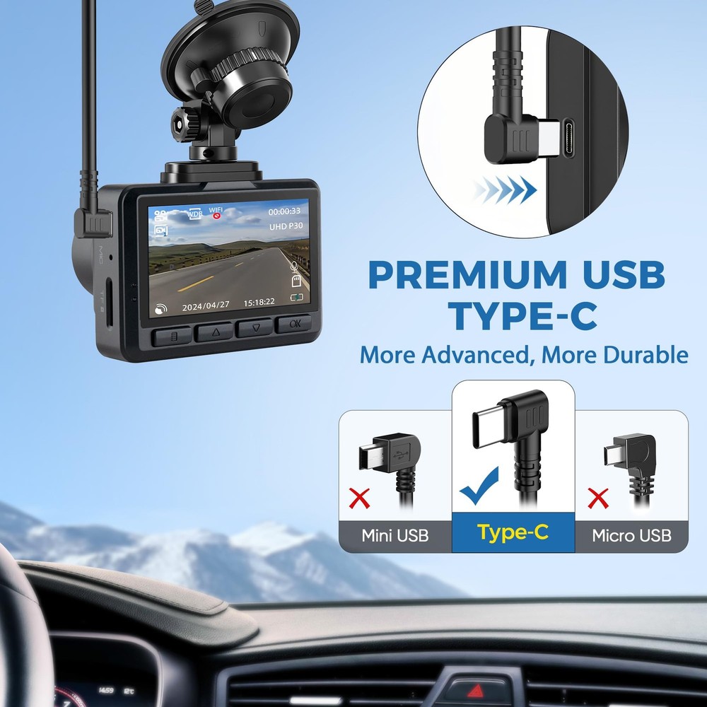 Dash Cam Cable for USB C Dash Cam,15FT 90 Degree Angle Type C Adapter Dash Ca...