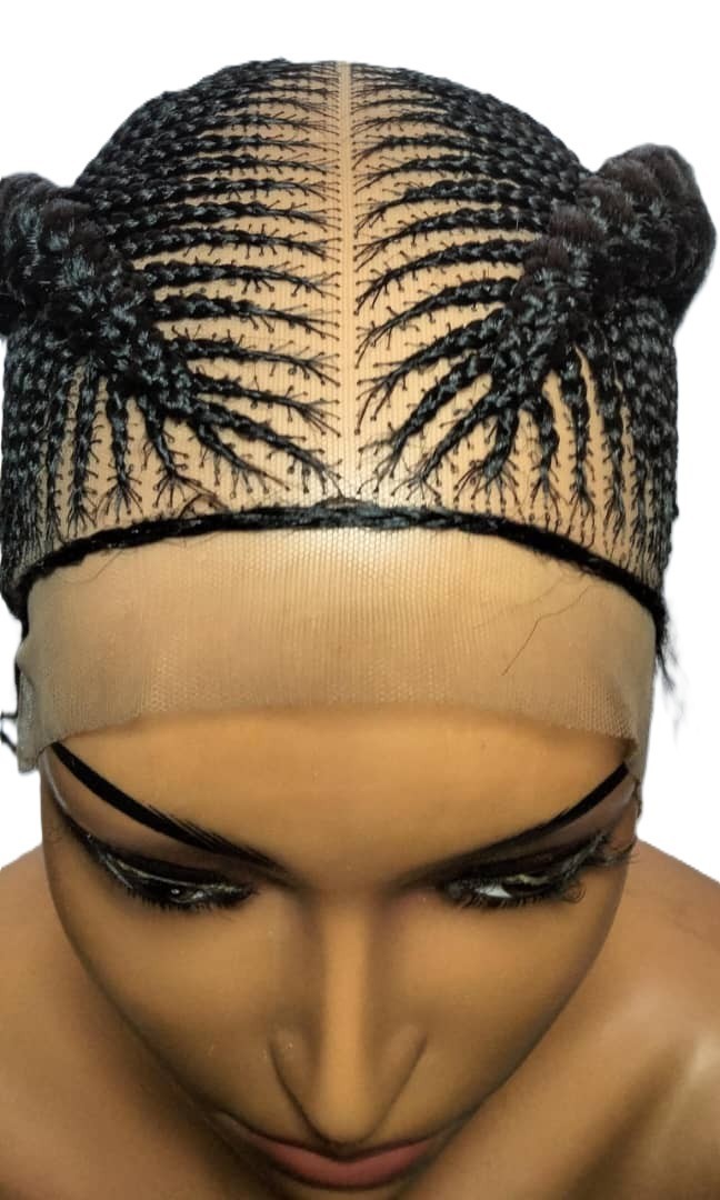 Bun Braided Wig. Ghana Cornrow Braids Full Lace with Baby Hair Bun Wig