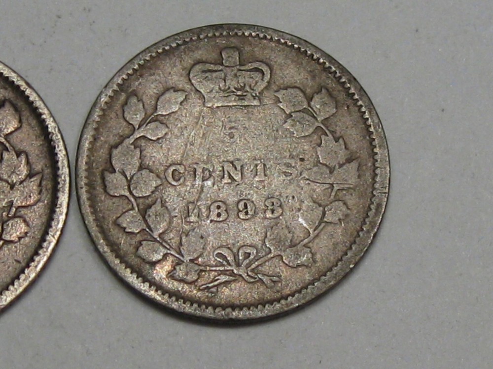 2 Silver 5¢ Cent Victoria CANADA: 1881-H & 1899. #1