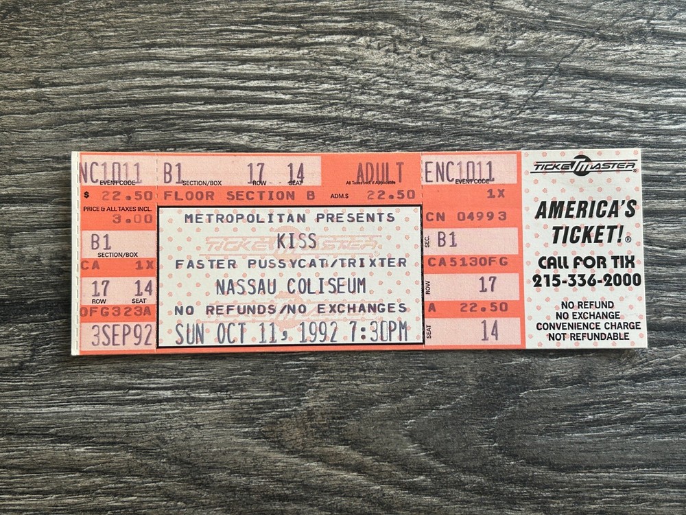 KISS FULL TICKET STUB Nassau Coliseum NY 1992 Revenge Concert Tour Vintage Kiss