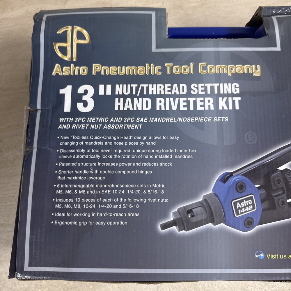 Astro Pneumatic Tool 1442 Nut/Thread Setting Hand Riveter Kit 13-Inch