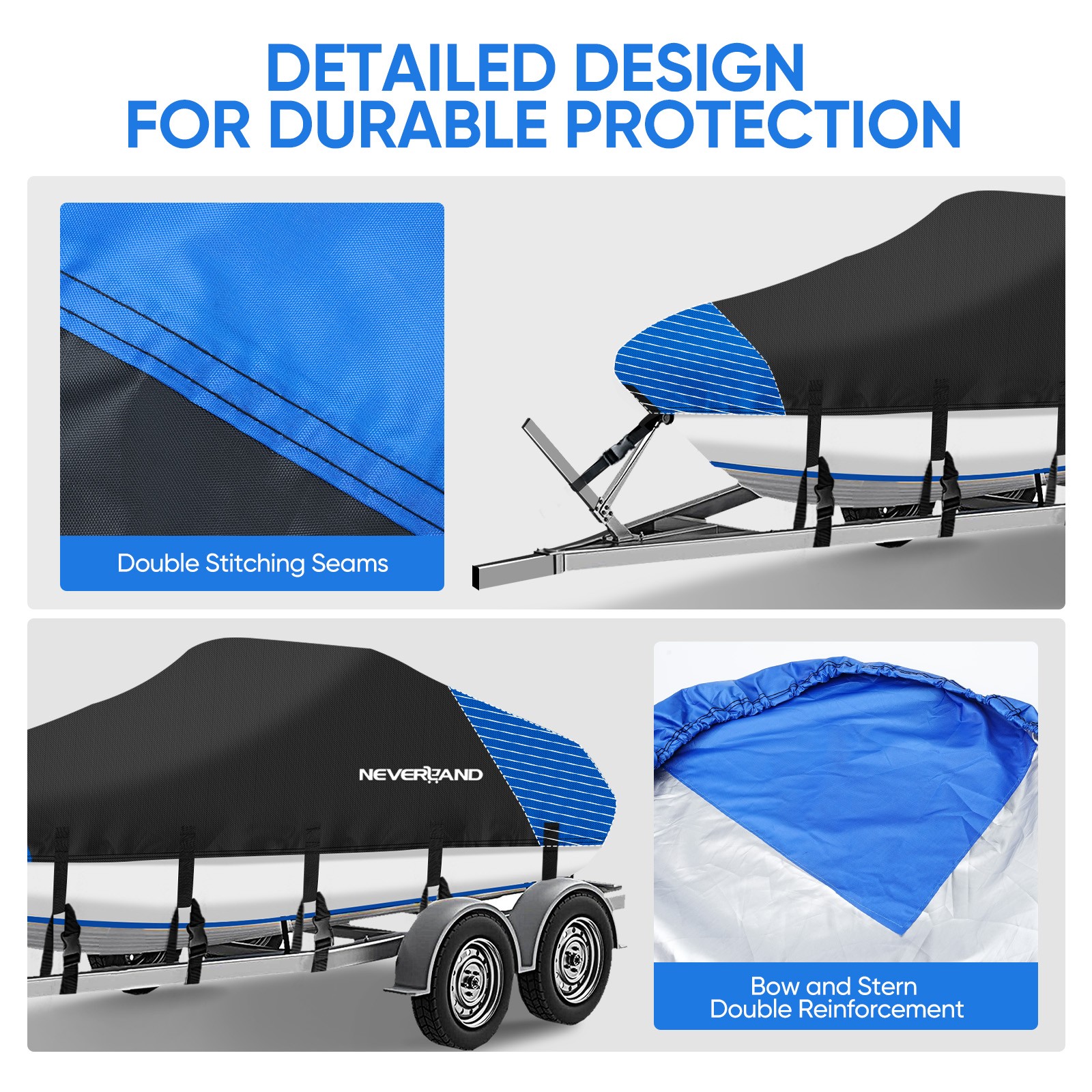 Boat Cover 17ft-19ft Heavy Duty Waterproof Trailerable Fits V-Hull Tri-Hull Bass