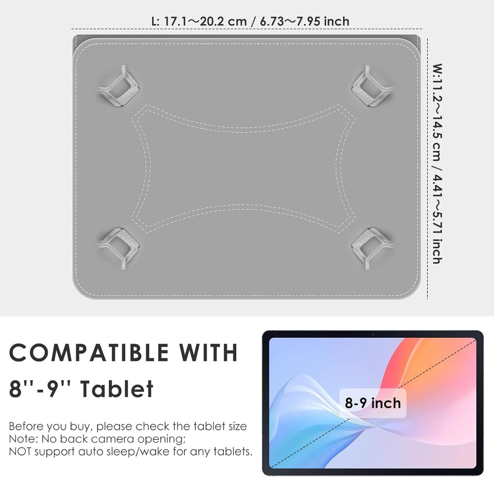 Case for 8 Inch Tablet, Portable Protective Folio with Stand and Fixed Rings