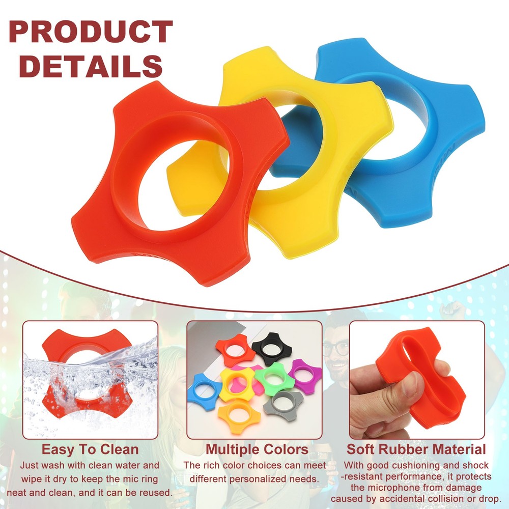 Microphone Anti-Roll Rubber Rings, 5 Pack & 1.4 x 2.9" & Red