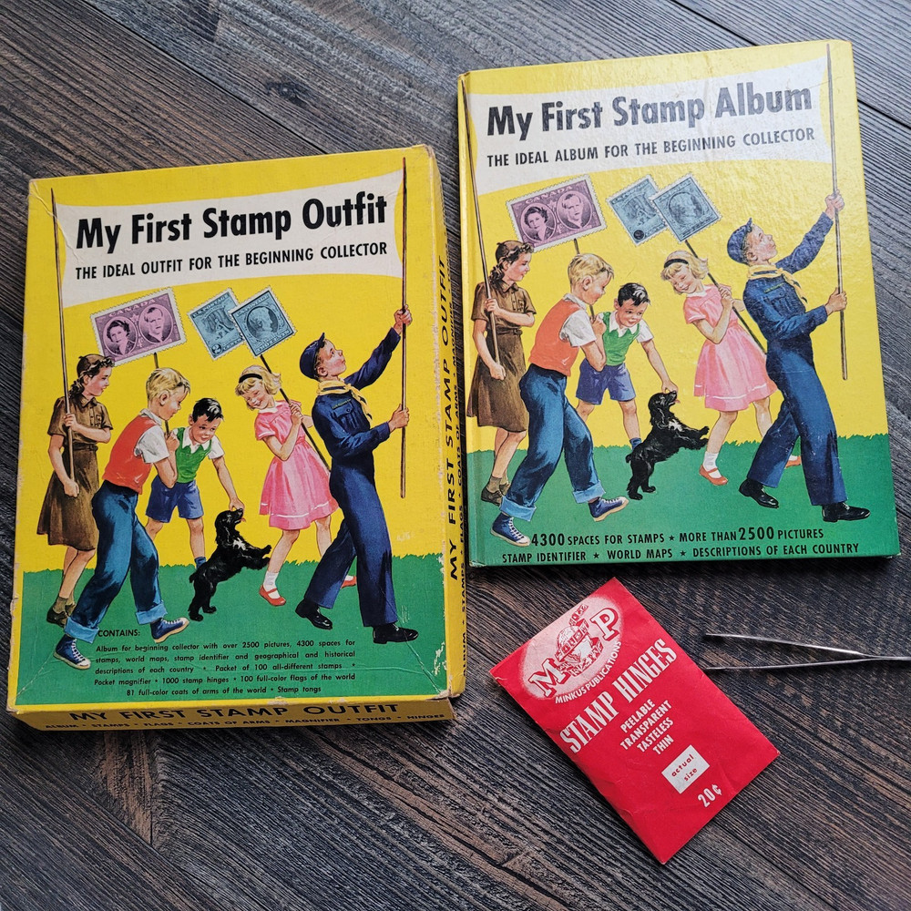 My First Stamp Album Vintage 1960 Includes Many Stamps Stamp Hinges Tweezers