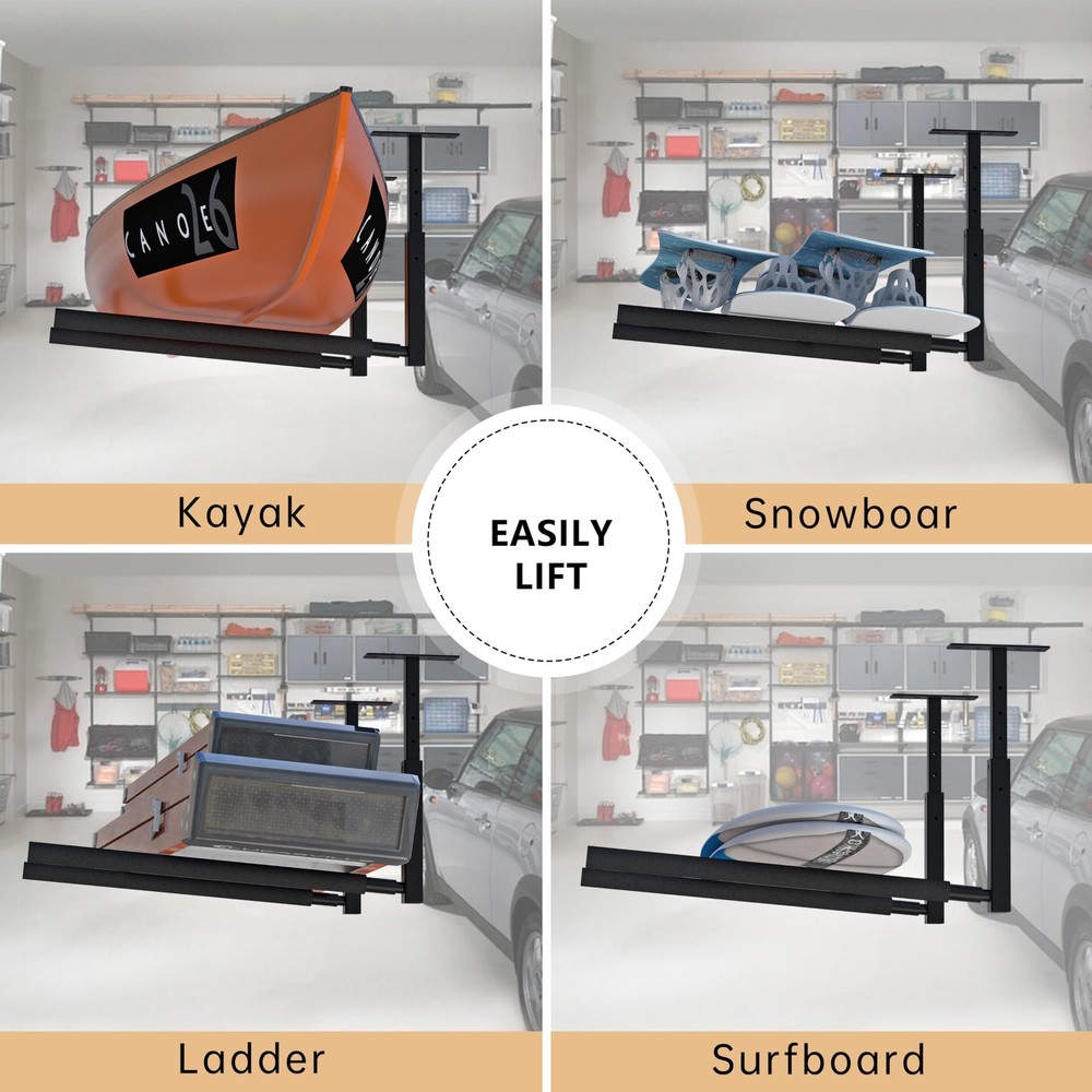 Adjustable Ladder Ceiling Rack, Kayak Overhead Garage Storage Rack, Garage Ce...