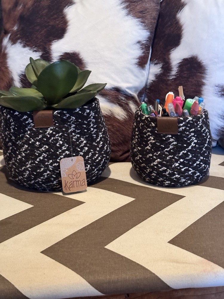 KARMA JUTE BASKETS PLANTER SET (2) Small - Medium  NWT