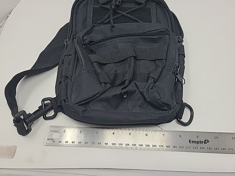Crossbody Tactical Bag Small Black Adjustable Strap Multi Pocketed Nylon