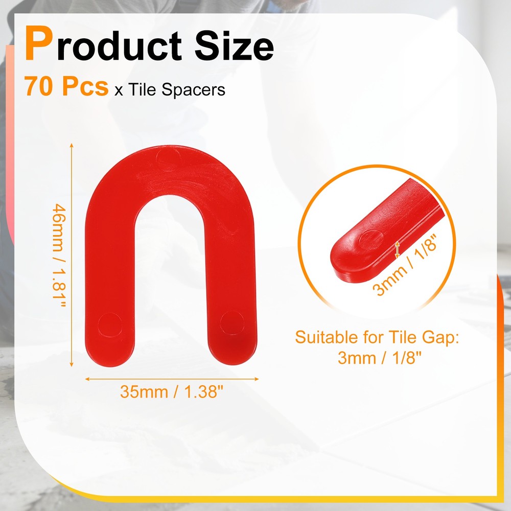 70 PCS Tile Leveling Spacers, 1/8" U Shape Tile Spacers Plastic Shims