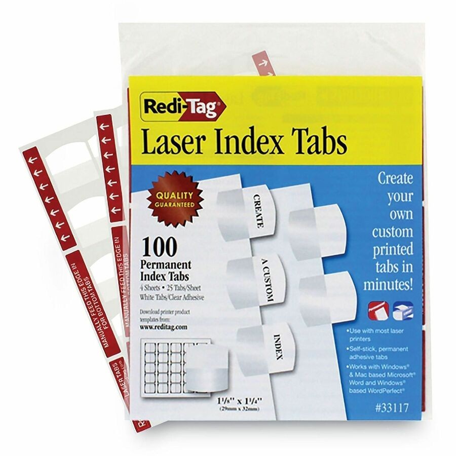 Redi-tag Laser Index Tab - Blank - 100 / Pack - White Tab (RTG33117)
