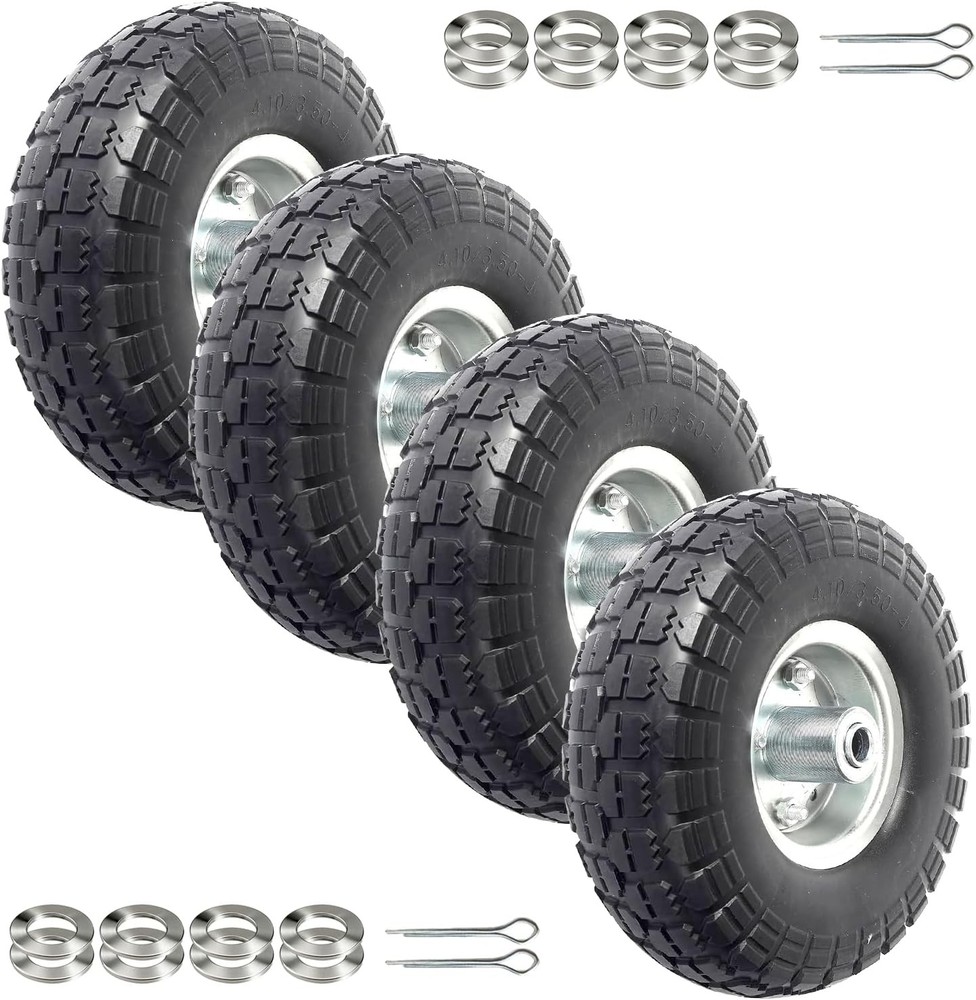 AR-PRO (4-Pack) 10-Inch Solid Rubber Tire Wheels - Replacement 4.10/3.50-4" Flat