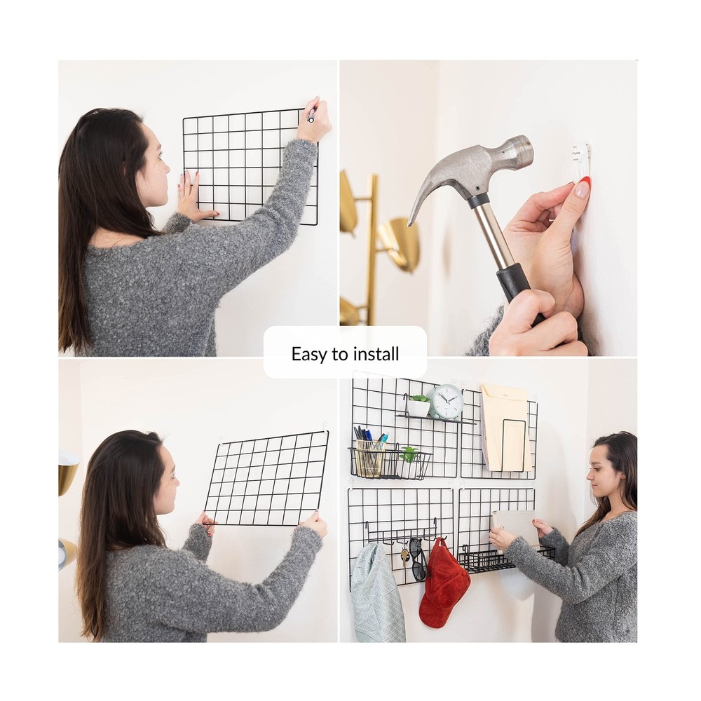 2 Pack Wire Wall Grid Panel With Accessories | Includes Hanging Basket, Shelf...