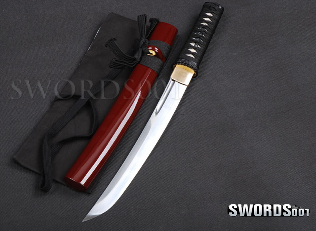 Self-defense Samurai Tanto Knife Carbon Steel Japanese Sword Dark Red Scabbard
