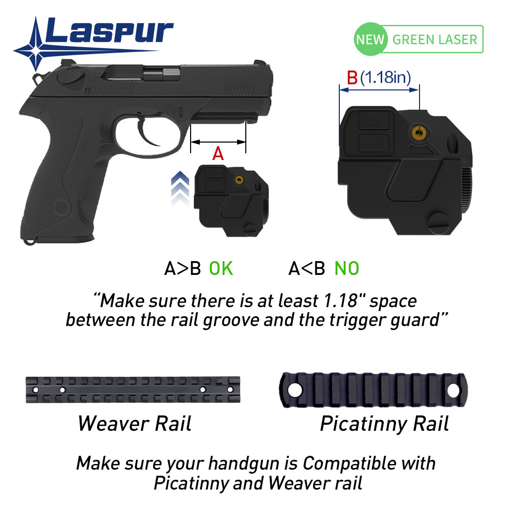Laspur Compact Green Laser Sight Flashlight Light Combo Rechargeable Battery