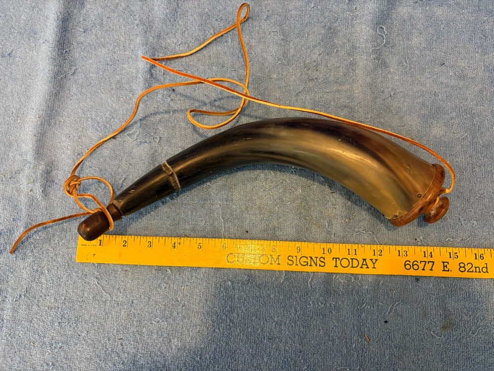 Vintage Muzzleloader Powder Horn with Leather Strap Wood Plug